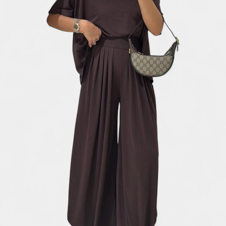 Lady Georgia Casual Top and Wide-Leg Trousers Set