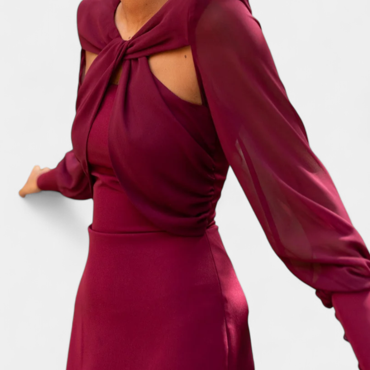 Lady Julia Burgundy Midi Dress with Knotted Detail and Open Back