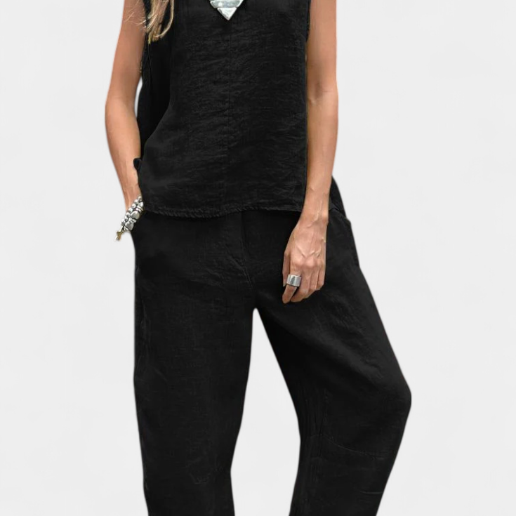 Lady Beatrix Cotton & Linen Sleeveless Vest and Trousers Set