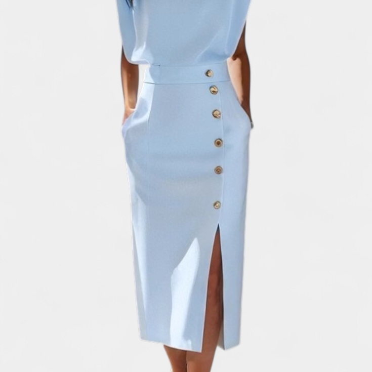 Lady Ivy Long-Sleeved Midi Dress with Decorative Buttons