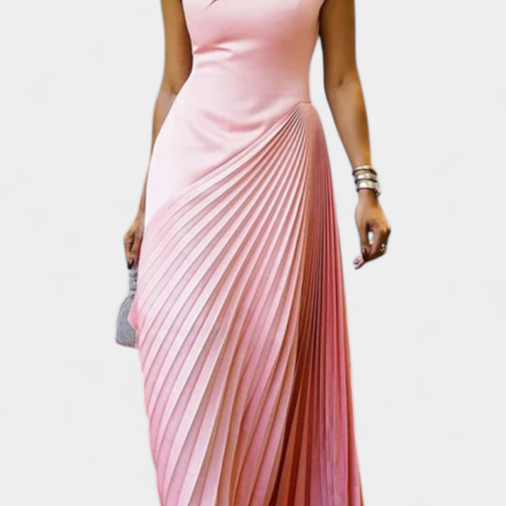 Lady Eleanor Sleeveless Asymmetric Maxi Dress with Mock Neck