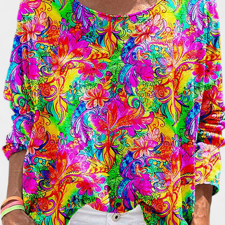 Lady Amelia Loose Blouse with Retro Bohemian Print