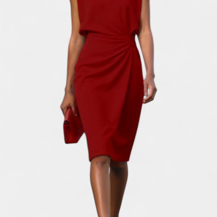 Lady Mia Long-Sleeved Midi Dress with Round Neckline