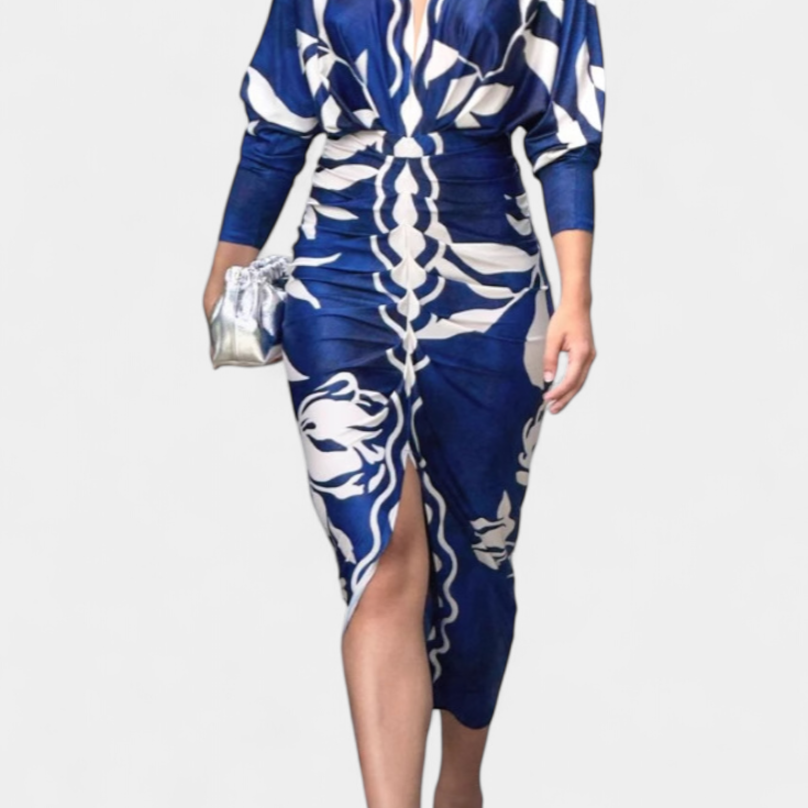 Lady Emily Long Dress with Floral Print, V-Neckline and Side Slit