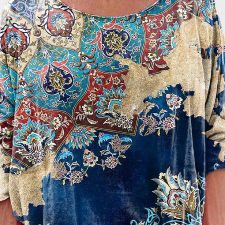 Lady Amelia Loose Blouse with Retro Bohemian Print