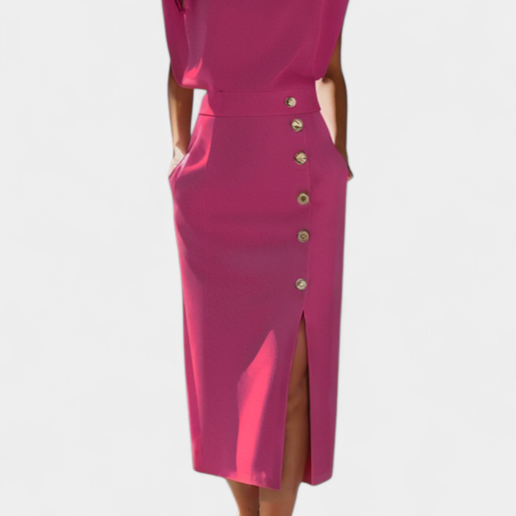 Lady Ivy Long-Sleeved Midi Dress with Decorative Buttons