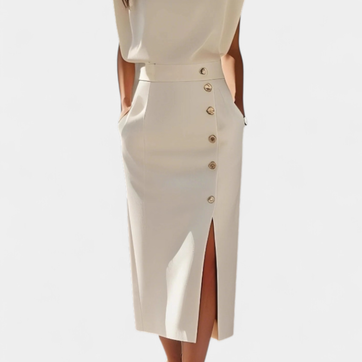 Lady Ivy Long-Sleeved Midi Dress with Decorative Buttons