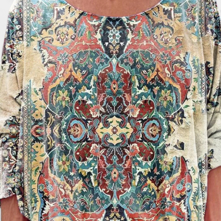 Lady Amelia Loose Blouse with Retro Bohemian Print