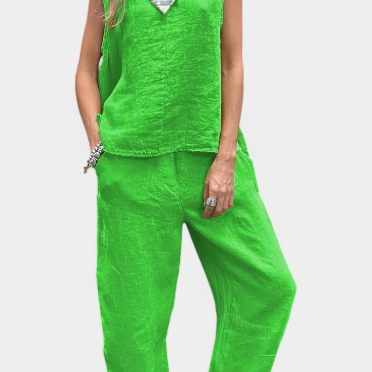 Lady Beatrix Cotton & Linen Sleeveless Vest and Trousers Set