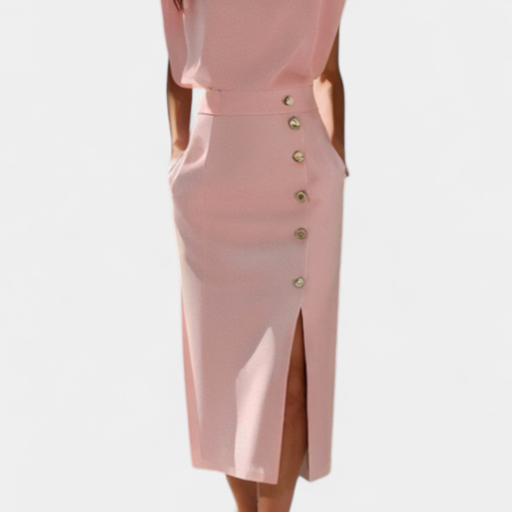 Lady Ivy Long-Sleeved Midi Dress with Decorative Buttons