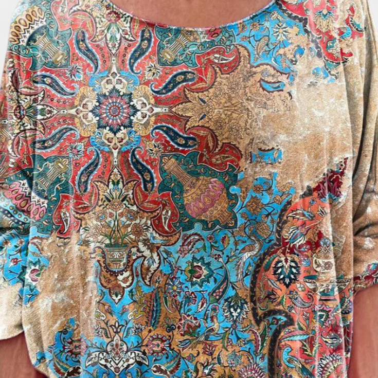 Lady Amelia Loose Blouse with Retro Bohemian Print