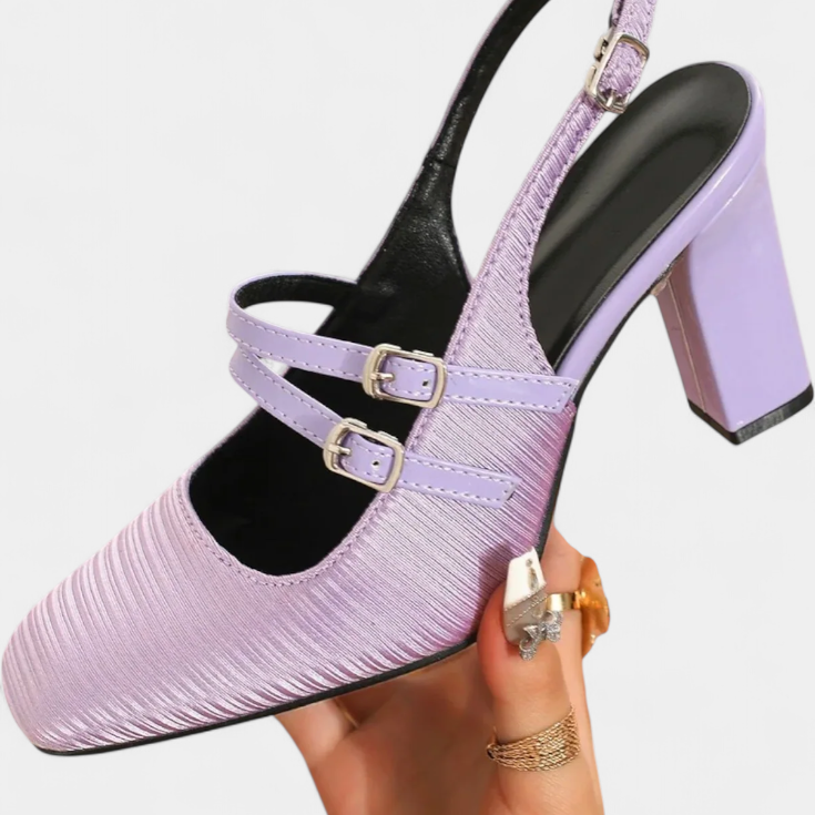 Lady Beatrice Satin Heels with Double Straps and Ankle Buckle