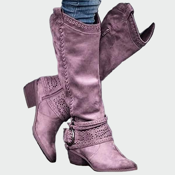 Lady Edith Retro Leather Cowboy Ankle Boots
