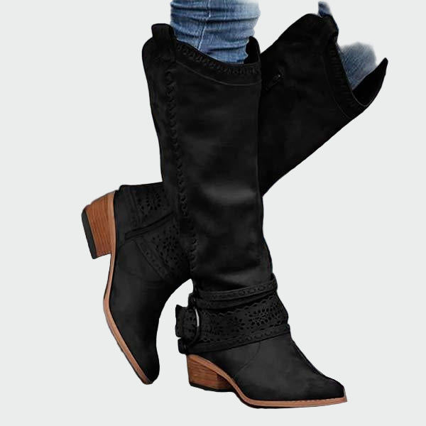 Lady Edith Retro Leather Cowboy Ankle Boots
