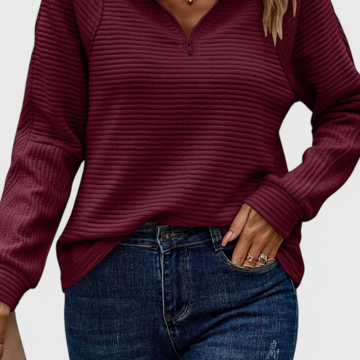 Lady Helene V-Neck Zip Knit Jumper with Long Sleeves