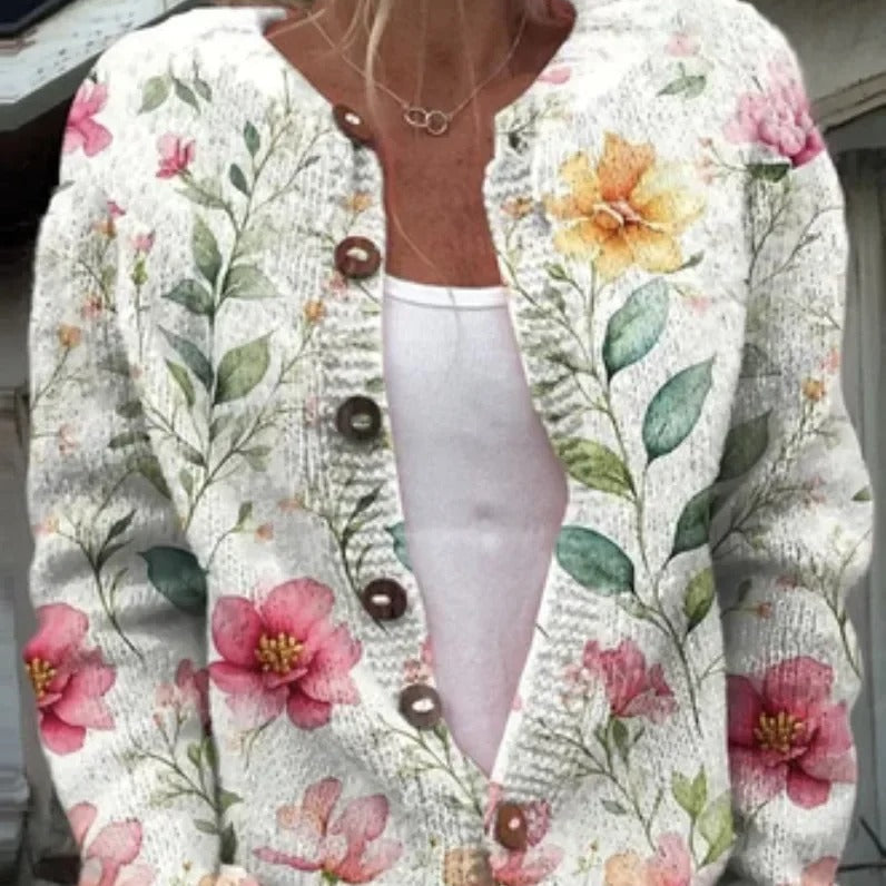 Lady Rae Floral Pattern Knit Cardigan